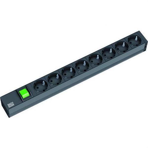 BACHMANN 333505 Base 19" 8 tomas con interruptor aluminio negro