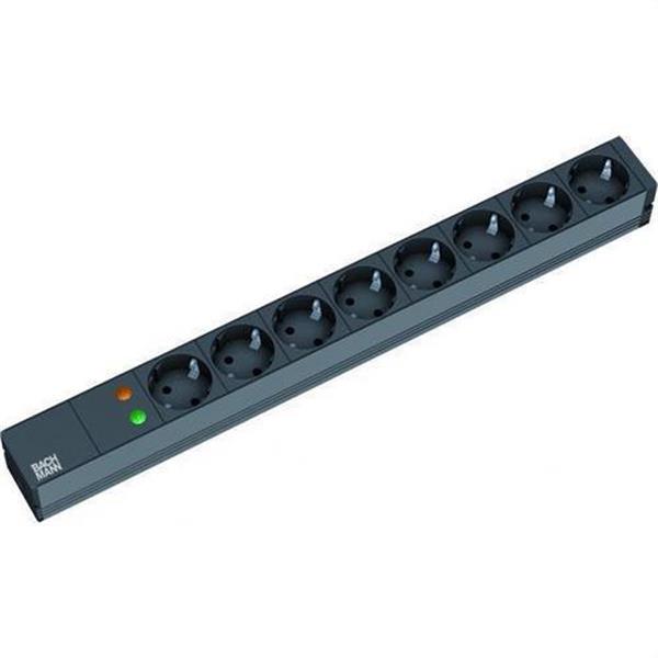 BACHMANN 333534 Base 19" 8 tomas SCHUKO 1 protección sobretensión negro