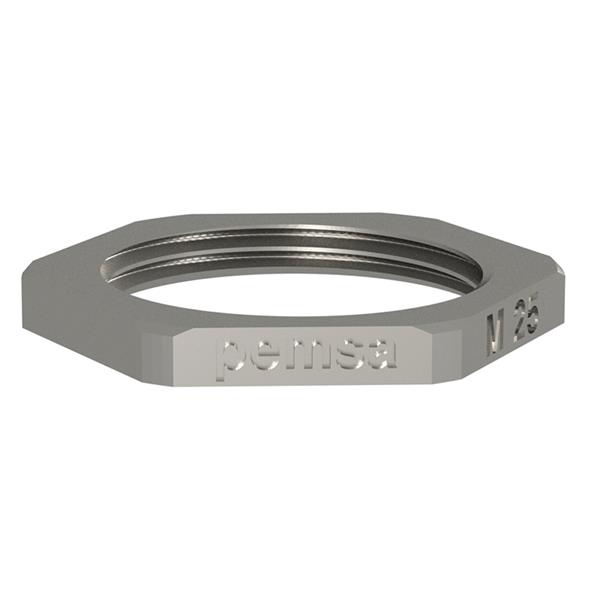 PEMSA 40010029 Tuerca metálica TCM para tubos sistema Pemsaflex®, PG29 acabado niquelado.