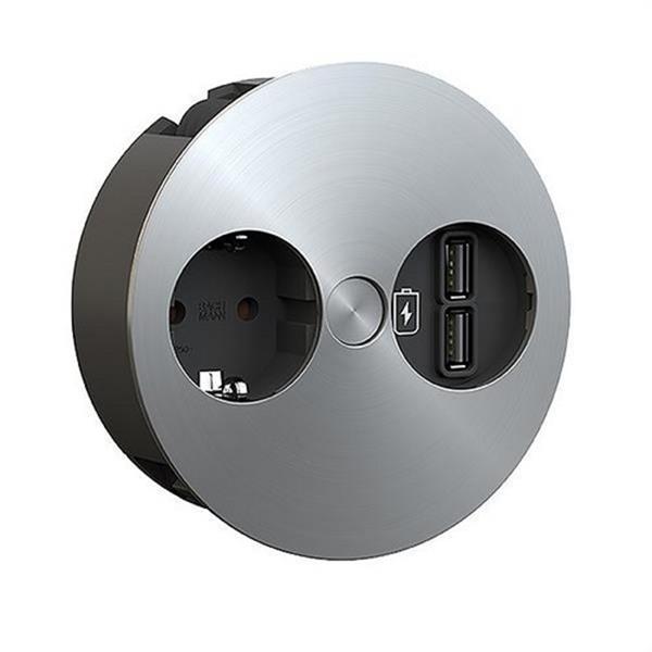 BACHMANN 931031 Regleta TWIST 1 toma + cable fijo 2m inoxidable + USB doble cargador