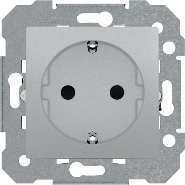 BJC 23524-PL Base Schuko serie Viva en plata luna + emborne por tornillo con protección infantil