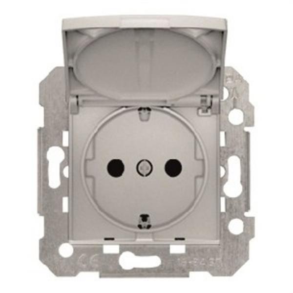 BJC 23526-2PL Base Schuko 2P+T emborne sin tornillo y sin garras con tapa y protección infantil en plata 