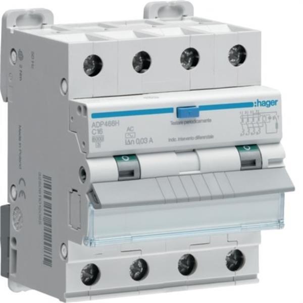 HAGER ADP466H Interruptor automático diferencial 4PS 6kA C-16A 30mA TYPE-AC