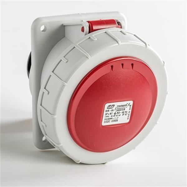 IDE 07806 Base empotrar inclinada IP67 3 polos + neutro + toma tierra 300Hz 32A 2h de color verde
