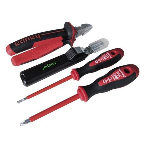 HAUPA 211204/Z1 Set 4 herramientas, alicate, pelacables, destornillador estrella PHilips y destornillador p
