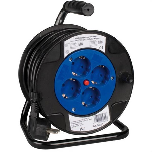 SOLERA 7423/2 Enrollacables 3G1,5 con 4 tomas 3500/1200W 15m
