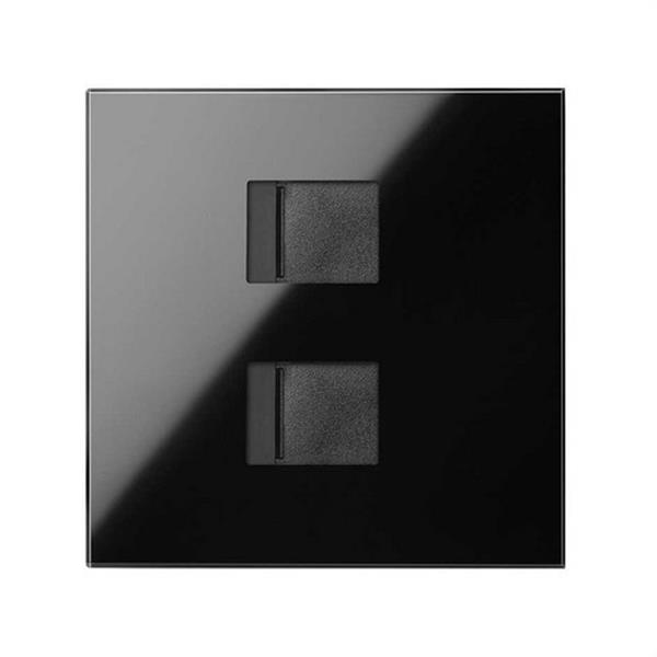 SIMON 10000006-138 Tapa V&D plana CG SIMON 100 para 2 ventanas RJ45 negro brillante