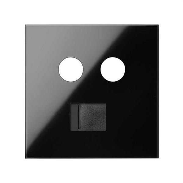 SIMON 10000072-138 Tapa SIMON 100 con 2 módulos para toma R-TV+SAT RJ45 negro brillante