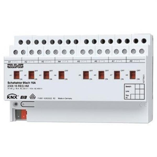 JUNG 2308.16REGHM Actuador empotrable KNX 8 salidas 16A DIN 8 módulos
