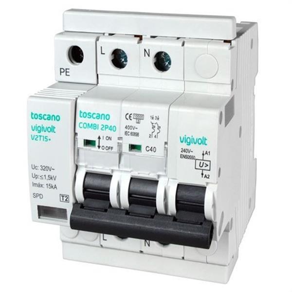 TOSCANO 10002548 Protector sobretensión permanente y transitoria COMBI 2P32T15