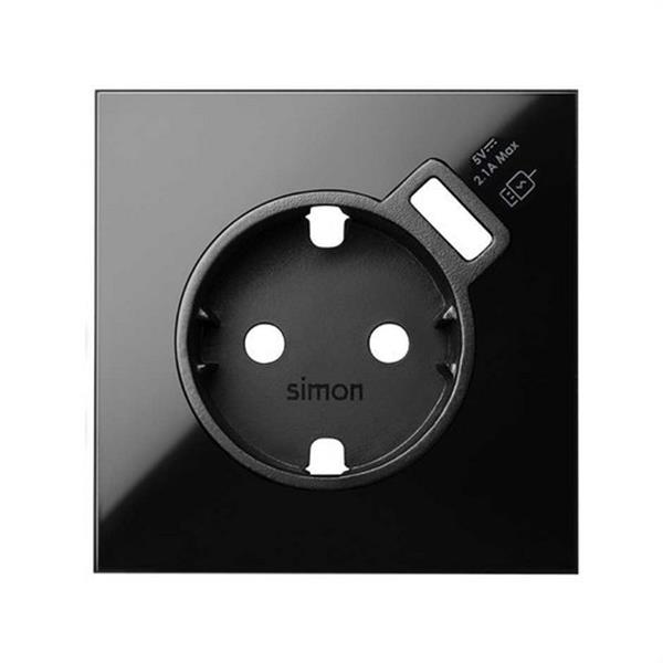 SIMON 10000049-138 Tapa SIMON 100 para base schuko con cargador USB negro brillante