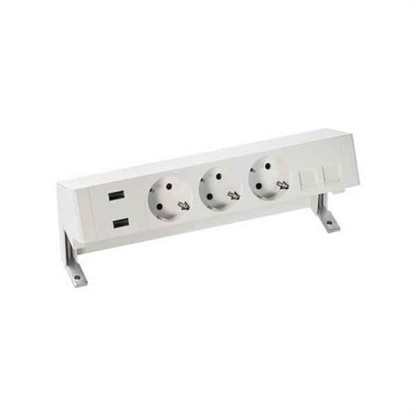 SIMON 42523020-130 Kit de sobremesa completo SIMON 400 con cargador 2xUSB+3 schukos+placa para 2 conectores RJ