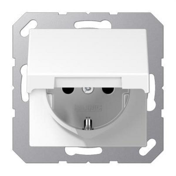 JUNG A1521KIKLWW Base enchufe con protección niños y con tapa abatible blanco alpino duraplástico brillante 