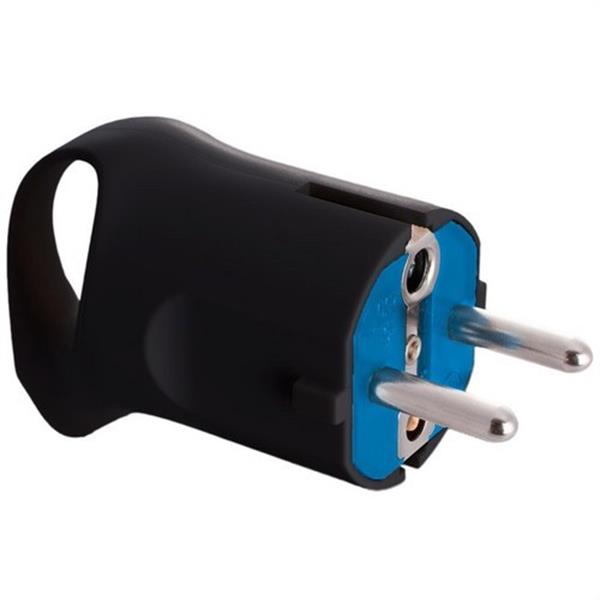 SOLERA 6566AN Clavija 2P+T 16A 250V doble sistema de tierra, sujetacables abatible para fácil embornamien