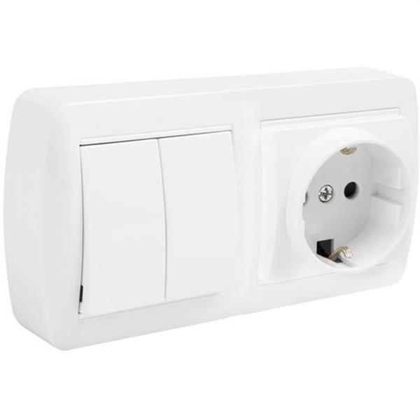 SOLERA MUR36U Base fija 2P+T 16A 250V + doble conmutador/interruptor 10AX 250V 148x72x28 blanco