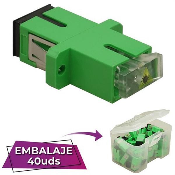 KEYNET SYSTEMS TA-SA207-S-BX Adaptador SC-SC APC SM SX, con fijaciones, tapón traslúcido, verde (En Caja)