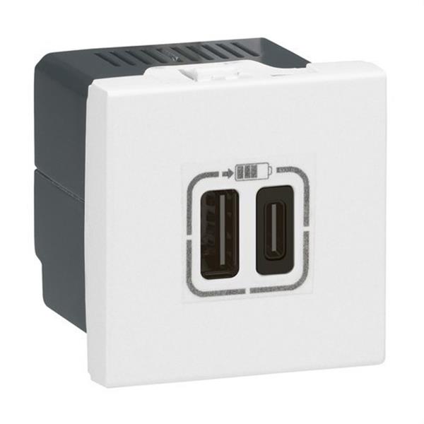 LEGRAND 077592 Base cargador 1 USB tipo A y 1 USB tipo C 15W 2 módulos blanco