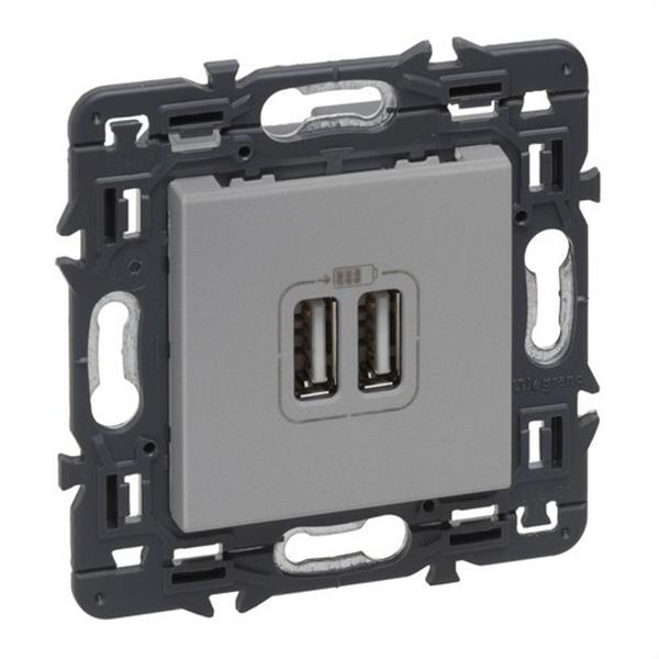 LEGRAND 741331 Base VALENA NEXT 2XUSB tipo 2,4A aluminio