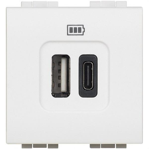 BTICINO N4287C2 Base USB A+C Livinglight 3A/5V con 2 módulos en color blanco