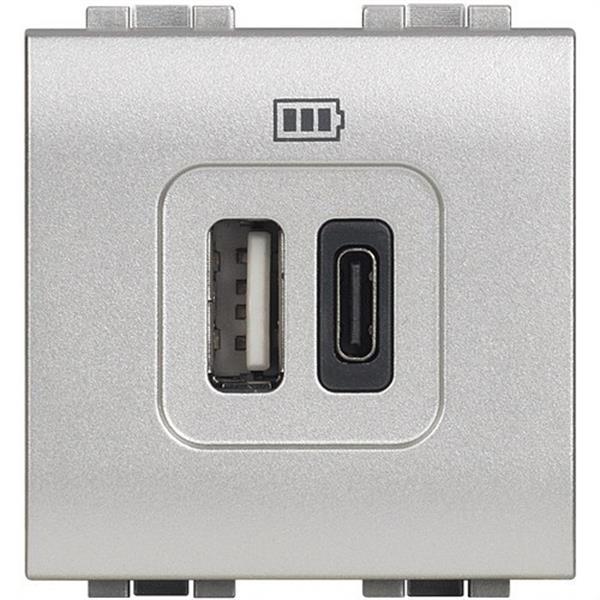 BTICINO NT4287C2 Base USB A+C Livinglight 3A/5V con 2 módulos Tech