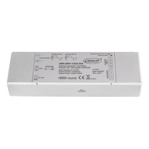 CONALUX DIM-UNIV-12/24-20A Dimmer universal con entradas pulsador, DALI, 0-10V y TRIAC-AC