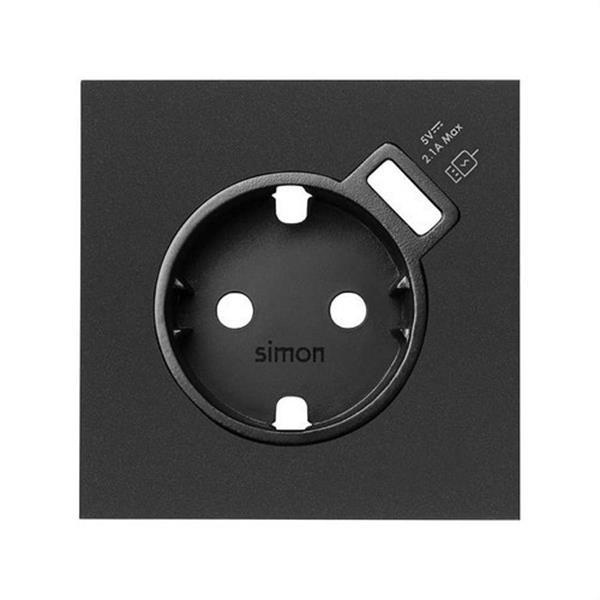 SIMON 10000049-238 *Tapa para base schuko con cargador USB Simon 100 negro mate
