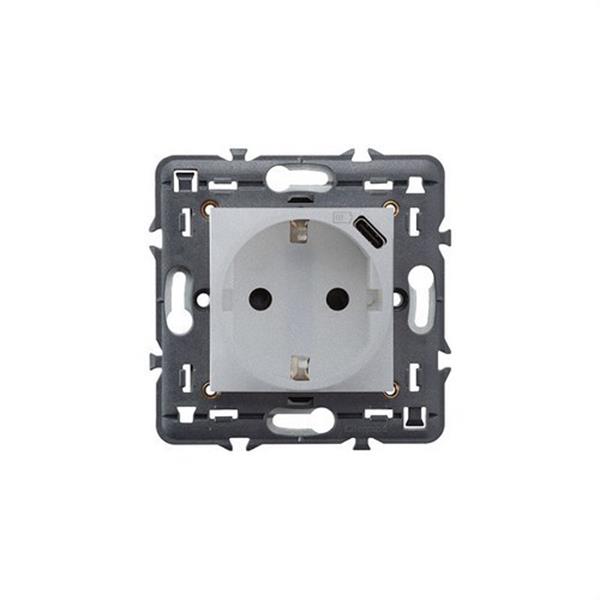 LEGRAND 741334 Base VALENA NEXT 2P+T+USB tipo C aluminio