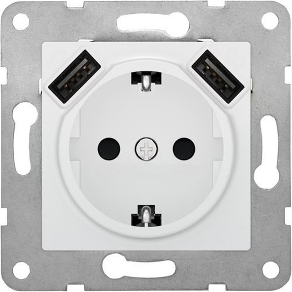 BJC 23526-USB Base enchufe Schuko con doble USB 2.4A serie Viva blanco polar
