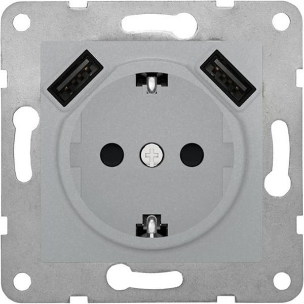 BJC 23526-USB-PL Base enchufe Schuko con doble USB 2.4A serie Viva plata luna
