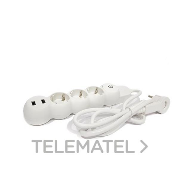 QRB 180006 Base múltiple 3 tomas + 2 Usb con interruptor 16A 250V blanco