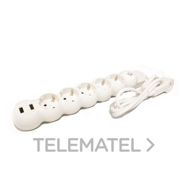 QRB 180007 Base múltiple 5 tomas + 2 Usb con interruptor 16A 250V blanco