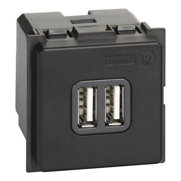 BTICINO K4285C2 Base cargador USB tipoA 5VCC 3000mA 250VCA LIVING NOW 2 módulos para cargar un dispositivo 