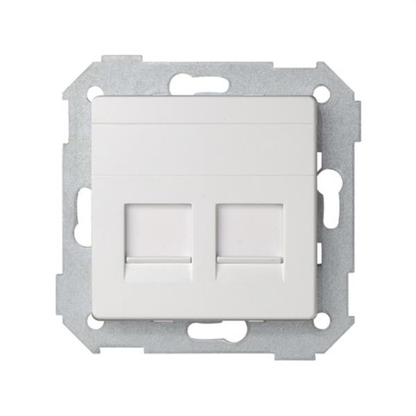 SIMON 8200006-090 Placa SIMON 82 V&D plana universal con guardapolvo para 2 conectores RJ45 blanco mate
