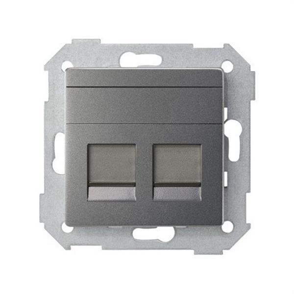 SIMON 8200006-096 Placa SIMON 82 V&D plana universal con guardapolvo para 2 conectores RJ45 titanio