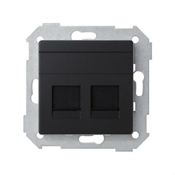 SIMON 8200006-098 Placa SIMON 82 V&D plana universal con guardapolvo para 2 conectores RJ45 negro mate