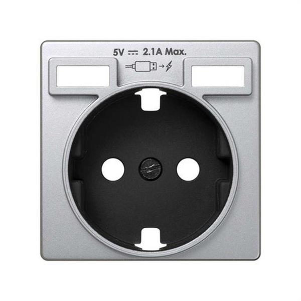 SIMON 8200049-033 Tapa SIMON 82 para base de enchufe schuko con 2 bocas carga USB 2.1A tipo A aluminio
