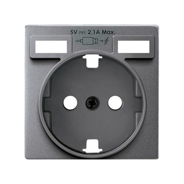SIMON 8200049-093 Tapa SIMON 82 CONCEPT para base de enchufe schuko con 2 bocas carga USB 2.1A tipo A alumini