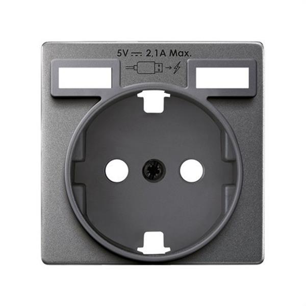 SIMON 8200049-096 Tapa SIMON 82 para base de enchufe schuko con 2 bocas carga USB 2.1A tipo A titanio