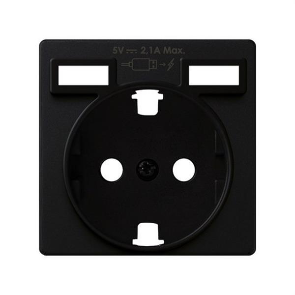 SIMON 8200049-098 Tapa SIMON 82 para base de enchufe schuko con 2 bocas carga USB 2.1A tipo A negro mate