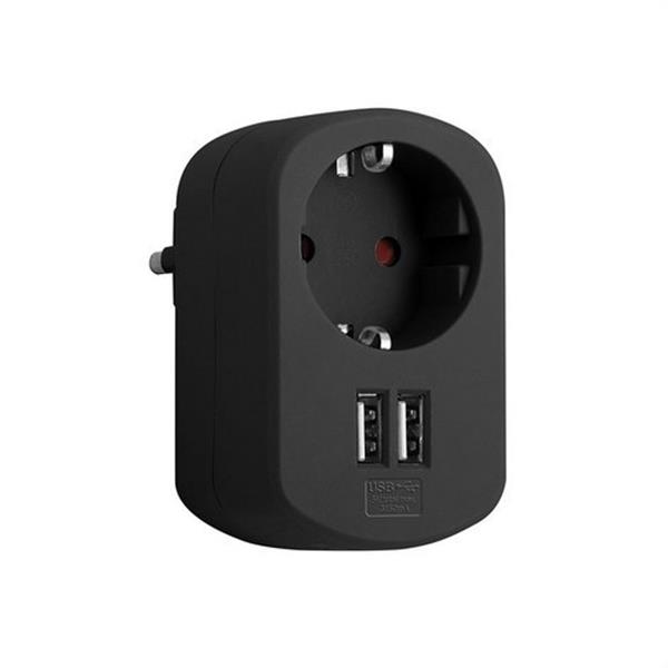 SIMON CL118161 Adaptador combi Simon 01 con 1 toma 16A 250V+2 USB 3,15A negro
