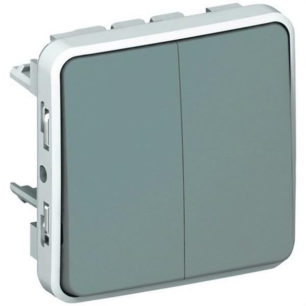 Enchufe doble 2x2P+T monobloc gris Legrand Plexo 069702