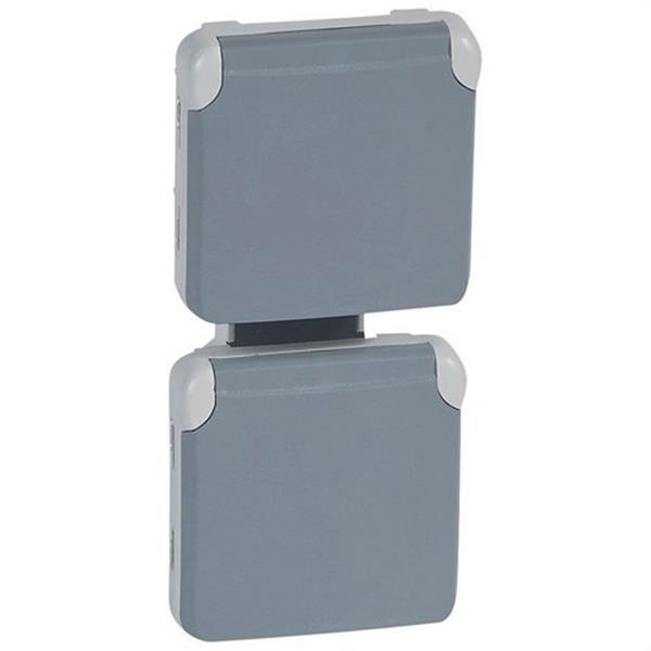 LEGRAND 069577 Toma 2xP + TT vertical E/S plexo gris