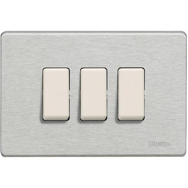 BTICINO 503/3/AL Placa para 3 mecanismos rectangular MAGIC en aluminio
