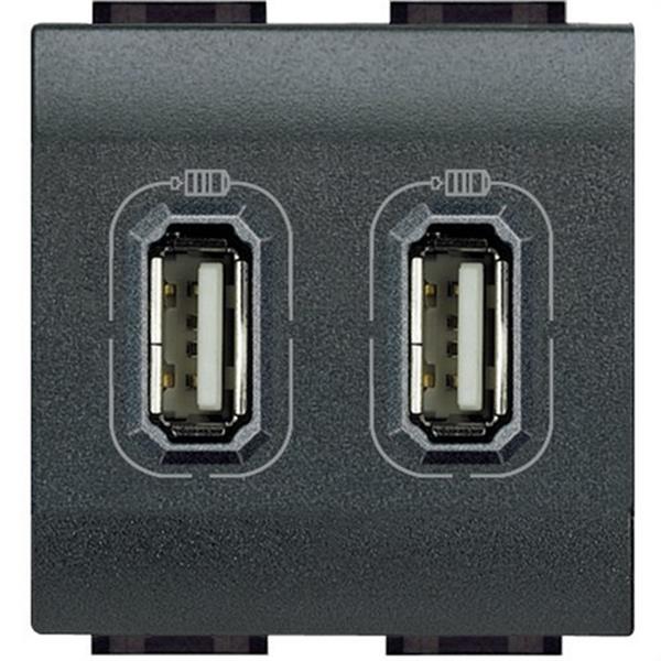 BTICINO L4285C2 Base USB LL 1550mA/5V con 2 módulos en color antracita