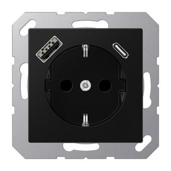 JUNG A1520-15CASWM Enchufe Schuko® cargador USB tipo A-C negro mate