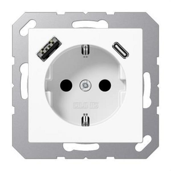 JUNG A1520-15CAWW Enchufe Schuko® cargador USB tipo A-C blanco alpino