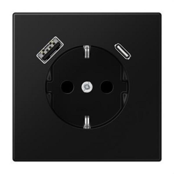 JUNG LS1520-15CASWM Enchufe Schuko® con USB tipo AC serie LS negro mate