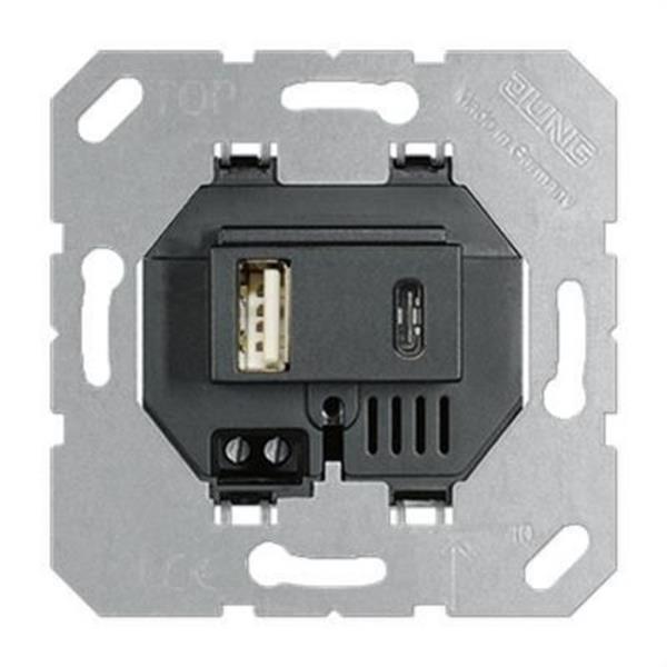 JUNG USB15CASW Cargador USB con 1 toma USB tipo A y 1 toma USB tipo C negro