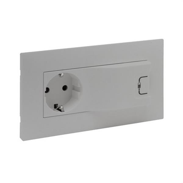 LEGRAND 864323 Base de corriente 2P+T con cargador USB A Niloé Step, semi-empotrada, 250V, aluminio