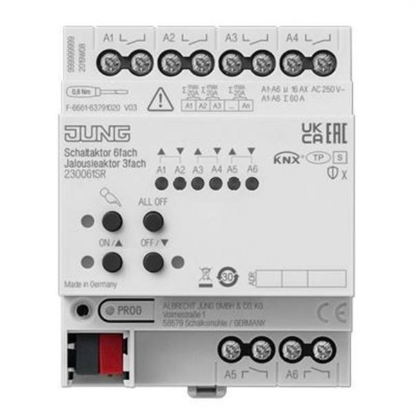 JUNG 230061SR Actuador conmutación / persianas KNX 6/3F